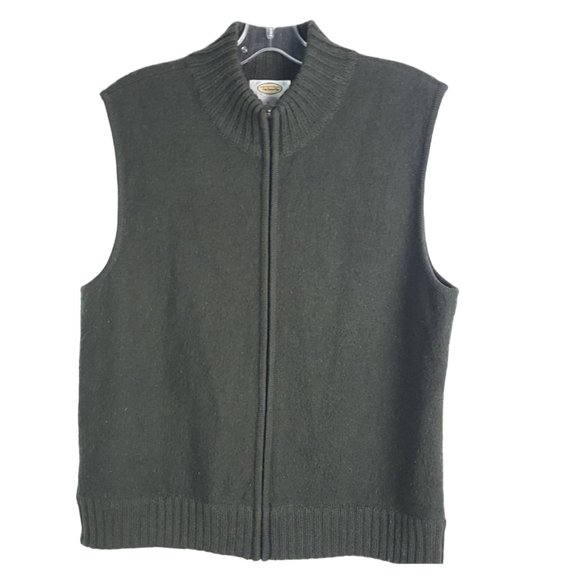 Talbot 100% Wool Army Green Zip Up women sz L Vest - Picture 1 of 7